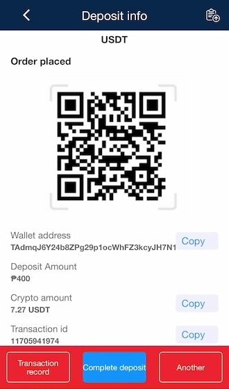 ☢Step 2: Select to deposit USDT and upload the QR code for payment.